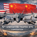 5th generation fighter jets comparison showing F-22, F-35, J-20, J-35 and Su-57 aircraft