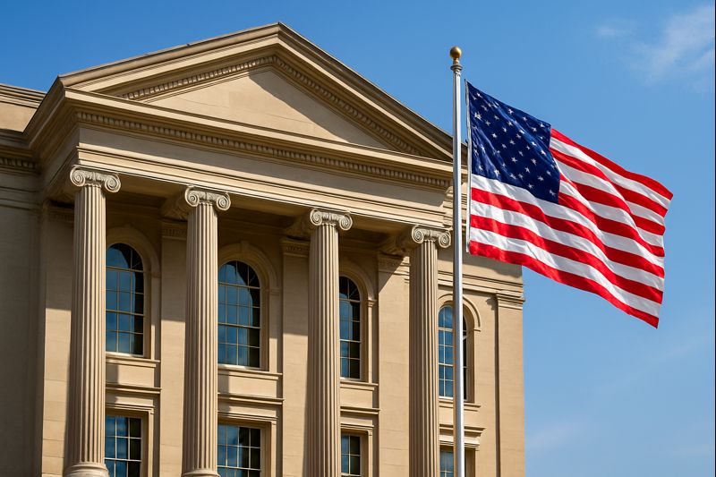 Public universities in USA for international students 2026 with American education building and US flag