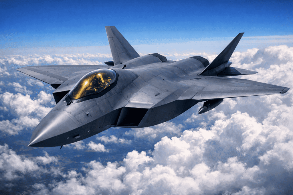 FCAS fighter jet flying in the sky with drones, showcasing Europe’s Future Combat Air System technology