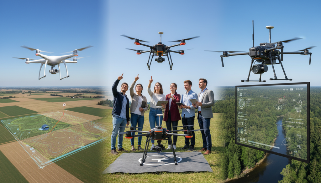 Drone technology used in education, land mapping, research, and monitoring in real world applications
